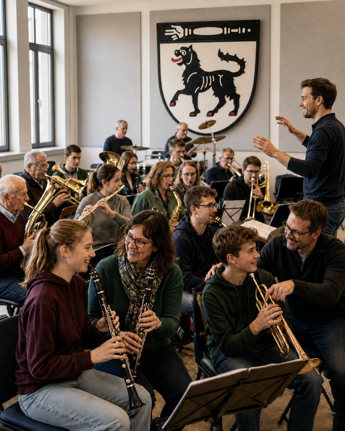 Musikerinnen und Musiker des Musikvereins bei der Probe im Proberaum Wolfenhausen
